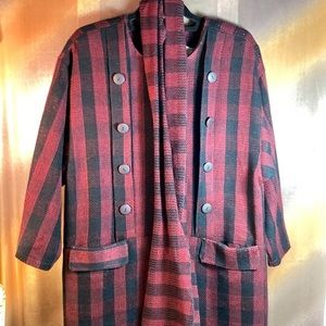 Vintage 80’s red and black check knit dress and scarf Button detail 40”chest 131